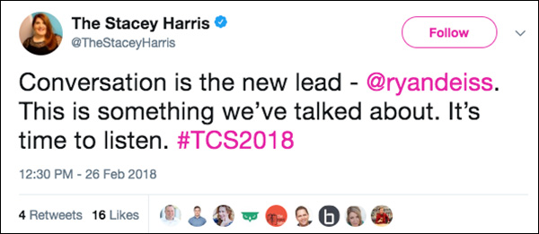 "La conversación es la nueva pista." Tweet de un asistente a Traffic & Conversion Summit 2018
