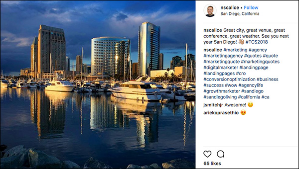 Foto de San Diego del asistente de Traffic & Conversion Summit 2018.  publicación de instagram