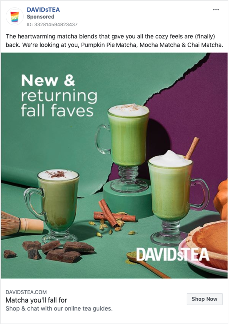 David's Tea Anuncio de Facebook para tés de otoño